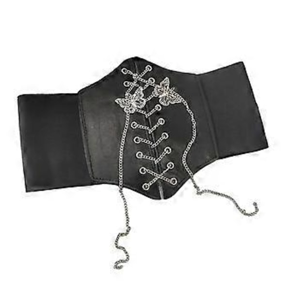 Mode Korsett Midjeband, Elastisk Kostym Justerbart Midjebälte Fjärilskedja Elastiskt Korsettbälte för Halloween Steampunk Kostym Kvinnor (Svart)