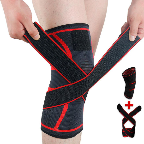 2-delat(l) Sportknästöd för män & kvinnor, rött justerbart elastiskt medicinskt knästöd, remmar knä menisk ligamentstöd för artros, löpning