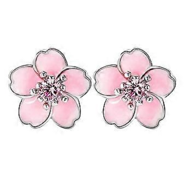 1 Pari S925 Sterling Hopeaa Korvakoruja Muodikkaat Sakura Kukka Korvakorut Lahja Yksinkertainen Korvakoru (Vaaleanpunainen)