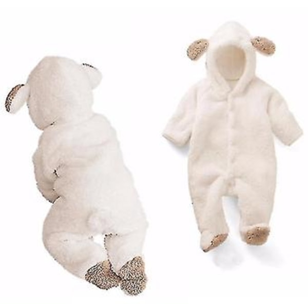 Spädbarns Baby Vinter Fleece Romper Varma Söta Teddybjörn Huva Jumpsuit (6-9 Månader Vit)
