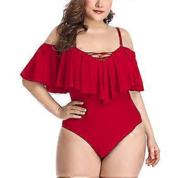 Plus Size Off Shoulder Baddräkter i Ett Stycke för Kvinnor, Magkontroll Baddräkter Badkläder (X-Large Röd)