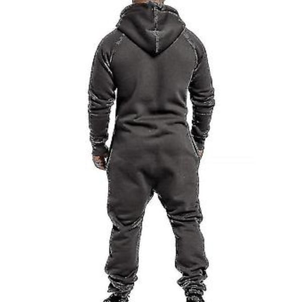 Ny 2023 Herre Onesie All In One Hoodie Zip Jumpsuit Vinter Casual Hettestøtte Playsuit (2XL Mørk Grå)