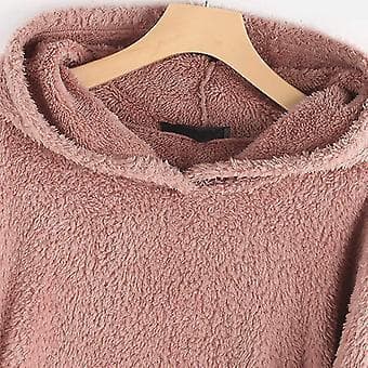 Fleecehettegenser for kvinner, vintervarm, avslappet genser med katteøre-design, løs pullover (XL Rosa)