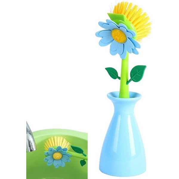 Dish Brush with Handle, Removable Flower Shape Cleaning Brush Bat