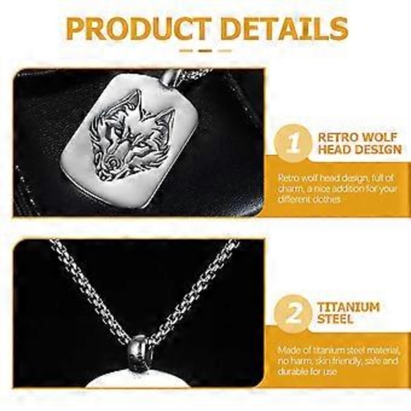 Halsband med Vargskalle i Titanstål, Punkstil, Herrhalsband, Tröjkedja, Herrgåva