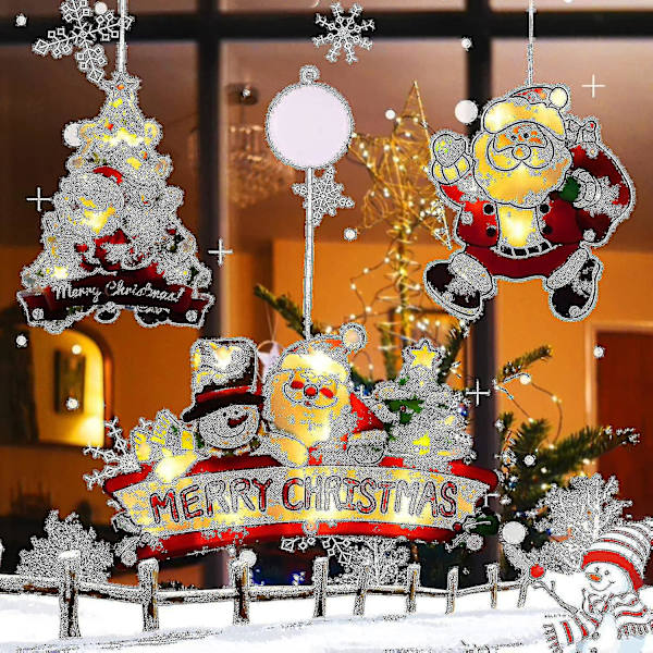 Batteridrivna LED-ljusslingor Fönsterhängande prydnadsljus med sugkoppskrok Juldekorationer Christmas tree