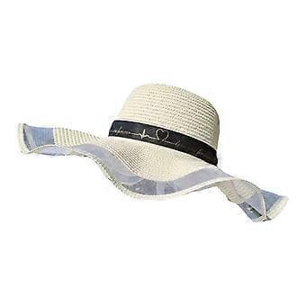 Strandhat til kvinder, moderigtige store bredskyggede visirhatte håndlavet floppy solhat (beige)