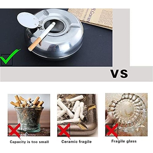 Utomhus askkopp med lock, rostfritt stål moderna utomhus askkoppar för cigaretter, uteplats dekorationer vindtäta askfat S