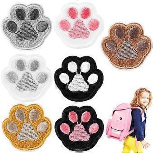 7 st Paw-mönster Stryk-på-lappar Paw Självhäftande Broderade Applikationer för DIY Kläder Jackor Hattar Väskor