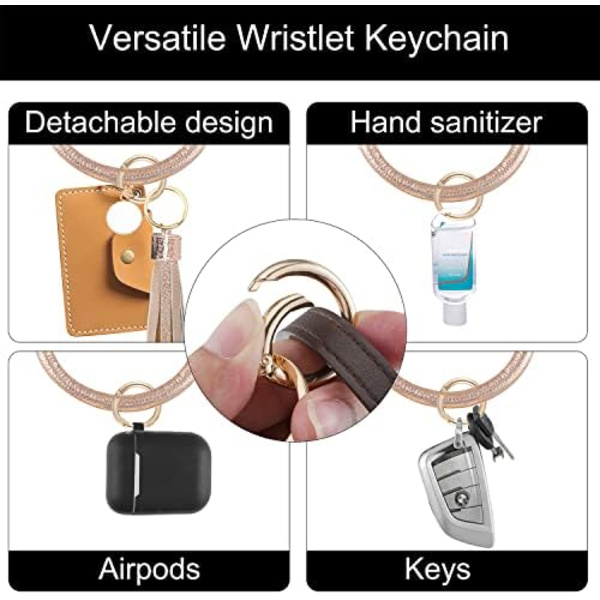 Stor cirkel nøglering læder kvast armbånd holder nøglering nøglering til kvinder pige