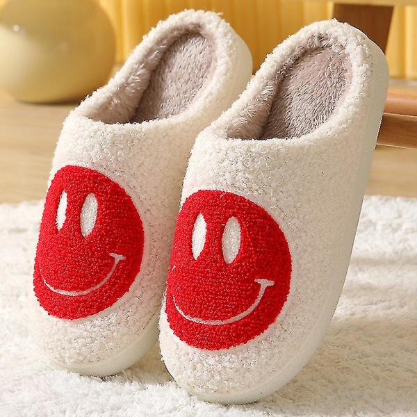 Slippers Smiley Face Slippers Women Smile Slippers Happy Face Slippers Retro Smiley Face Soft Plush Comfy Warm Slip-on Slippers Red 40-41
