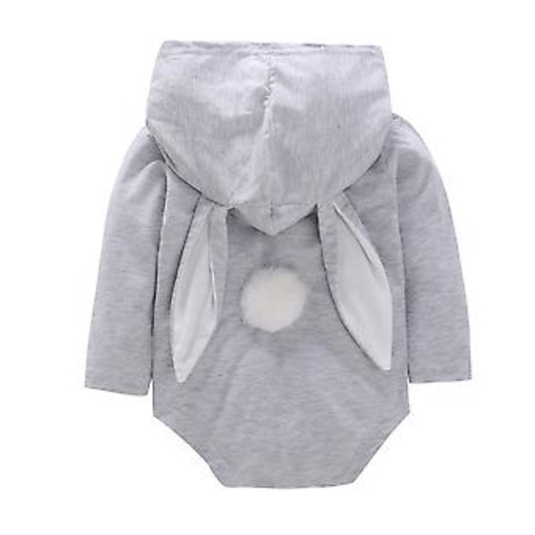 Baby Påskfest Romper Söta Kaninöron Huva En-delad Jumpsuit För Småbarn Spädbarn Flickor Pojkar (9-12M Grå)