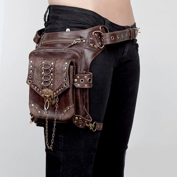 Steampunk-inspirerad biker-väska för kvinnor, ny gotisk crossbody-väska för män och kvinnor, minihandväska, reseväska för midjan