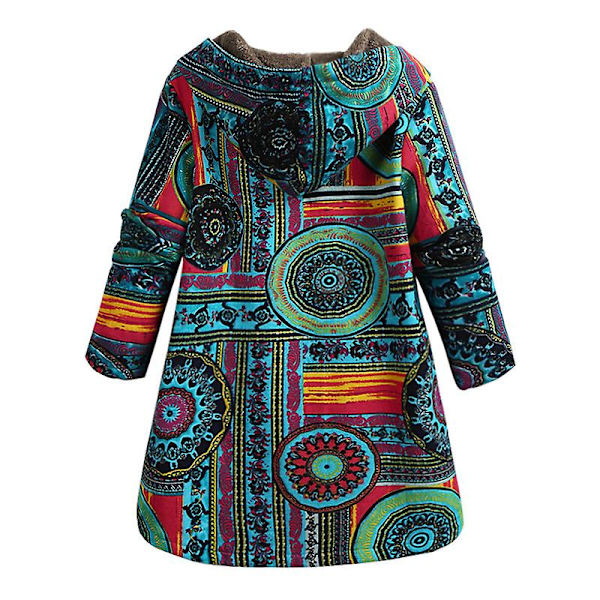 Kvinners vinter Plus Size Frakk Fluffy Faux Print Hette Hals Lang Ermet Bomull Yttertøy Frakk（XL blå）