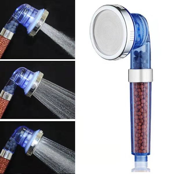 Blå dusjhode med ionefilter og kalkfilter, 3 moduser, w