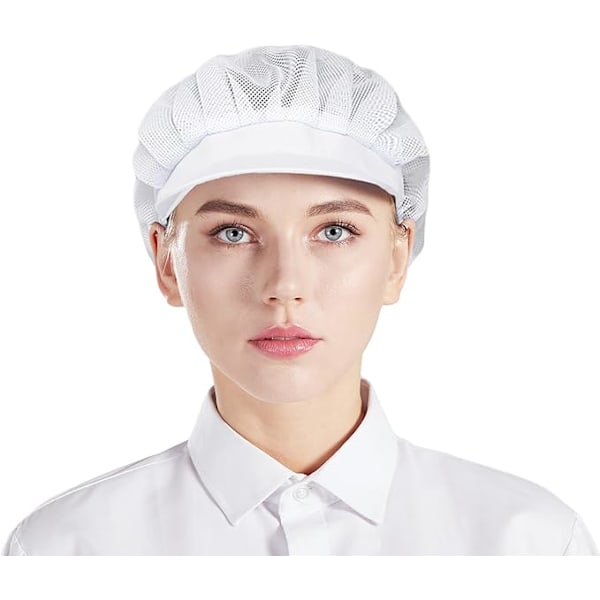 3 Pak Mesh Kokkehatte - Hvid, Unisex Køkkenhatte med Mesh, W