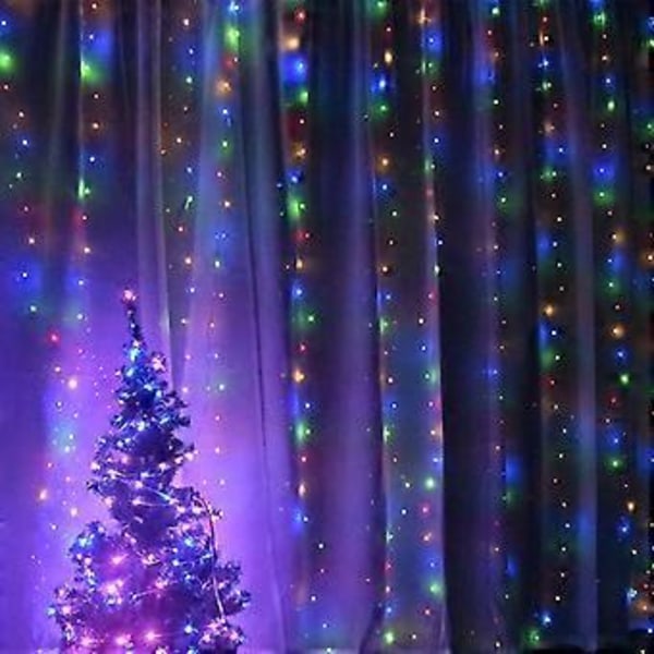 SZTXJ Fönstergardin Ljusslingor, 3m x 3m, 300 LED Fairy Starry Lights USB-driven Fjärrkontroll och Timer Vattenfall Ljusslingor för Festdekoration
