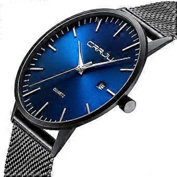 Herremode med sort rustfrit stålrem mesh analog kvarts business herreure