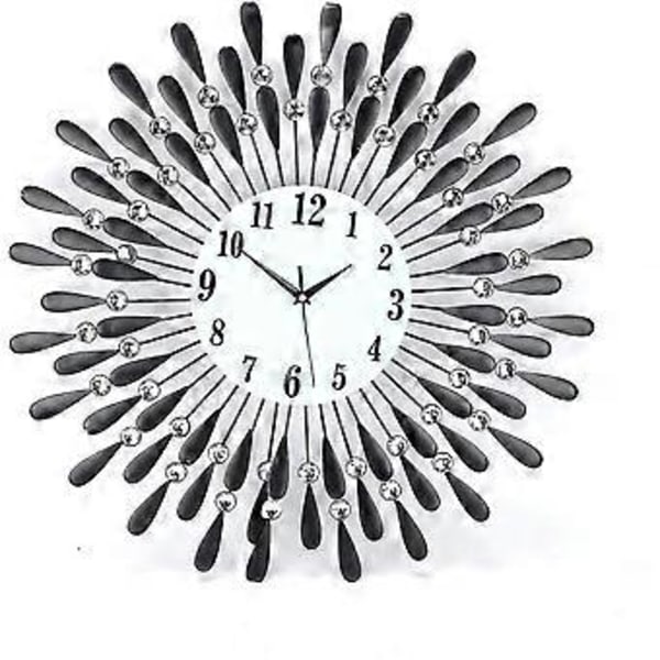 Väggklockor för vardagsrum Modern metall svart väggklocka Diamantbesatt väggklocka 38cm