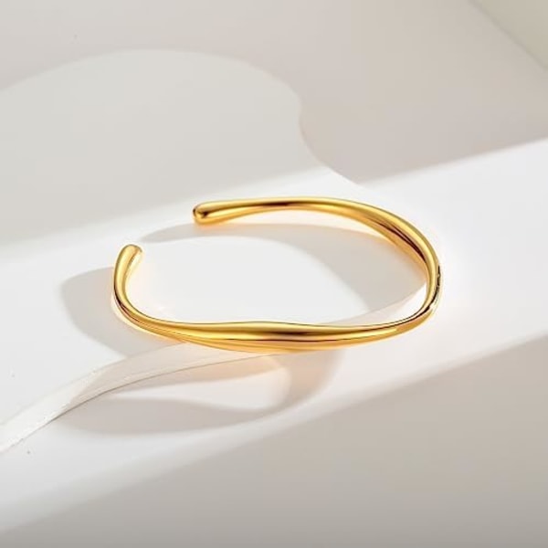 Dråbeformet Guld Manchet Armbånd til Kvinder Justerbar   Guldbelagt Chunky Åben Manchet Armbånd Minimalistisk Tyk Guld
