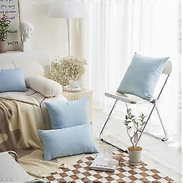 12x20 Kuddfodral Ländryggkudde Set om 2 Dekorativa Linne Rektangulära Kuddar för Soffa Flickrum Vår, 12x20 tum, Blå
