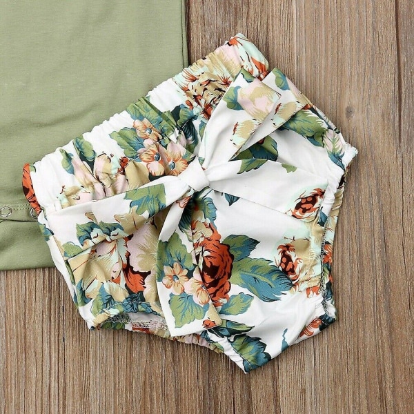 Flower Print Shorts And Headband-bodysuit Outfits For Newborn Babies Green 24M