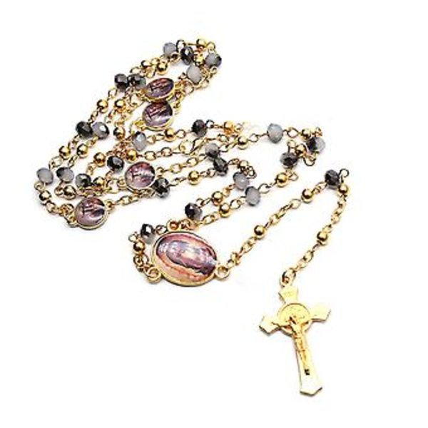 Rosary Kors Halskæde Guld Metal Perle Trøje Kæde Religiøs Bøn Første Kommunion Dåb Ceremoni Type A  Stil AC