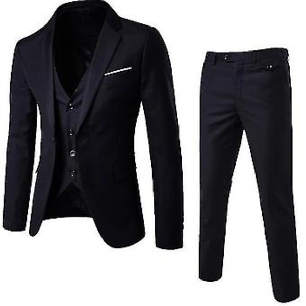 Dressjakke for menn, business casual, 3-delt dressjakke, bukser, vest (XXL svart A)