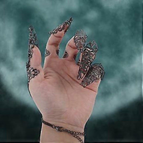 1 Par Kedjearmband med Finger Naglar Goth Hand Smycken Kostymtillbehör