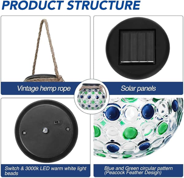 2 Solcelle Lanterne Udendørs Solglas LED Kuglelys Sol Mason J