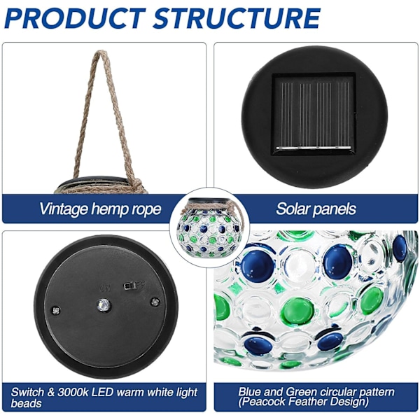 2 Solcellelykter Utendørs Solcellelampe Glass LED Kulelys Solcelle Ma