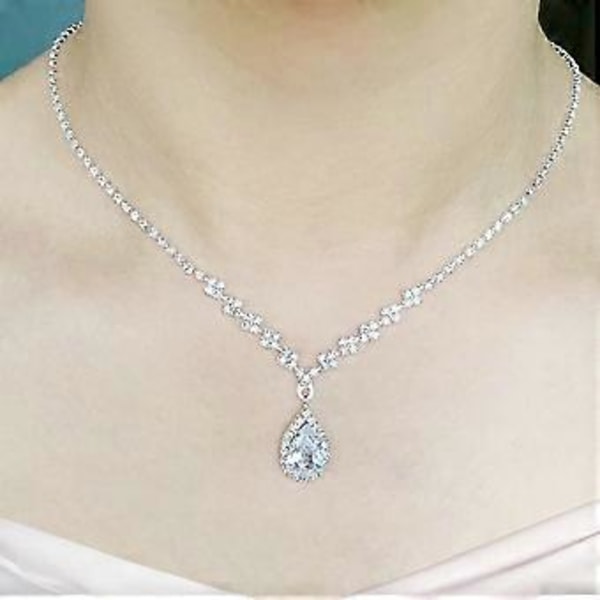 (Sølv) marie marie krystal halskæde øreringe sæt sølv brude halskæder choker vedhæng smykker til kvinder og piger