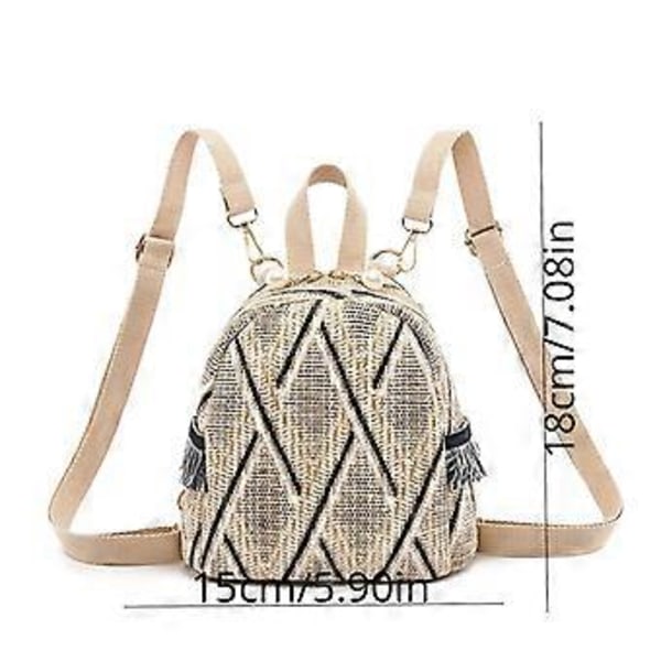 Mini ryggsäck dam vävd fashionabel vävd ryggsäck avslappnad liten väska (ljus khaki)