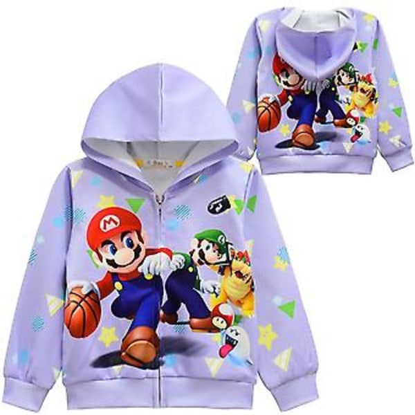 Super Mario Bros Helly med Full Zip 3D Digitaltryckt Jacka Barn Långärmad Cartoon Casual Huvtröja Födelsedagspresent (8-9 År C)