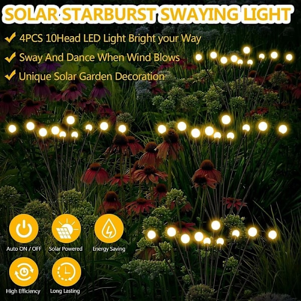 Solcellelamper til udendørs brug, 4 stk. 10 LED, solcelle-lys, have D