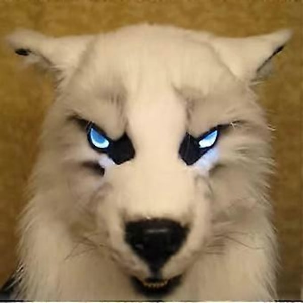 Ihmissusi naamio, hehkuvat silmät, liikkuvat korvat ja leuat Halloween-koristeluun Cosplay-juhliin (valkoinen)