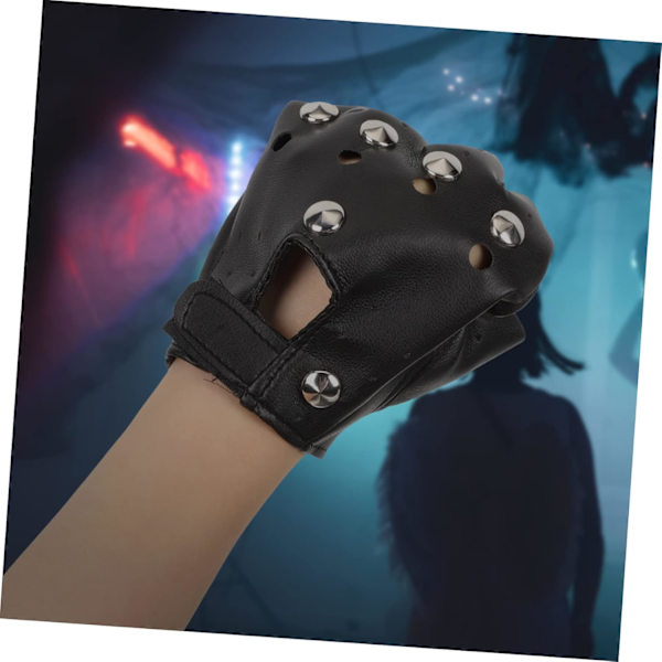 1 par halvfinger PU-handsker  Punk fingerløse handsker Jazz Style Dance