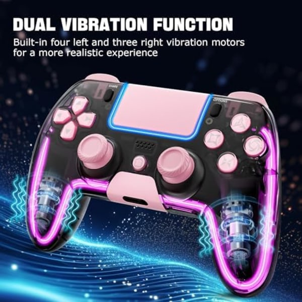 Trådlös handkontroll för PS4 med Hall 3D-joysticks/RGB LED-lampor/programmeringsfunktion, rosa PS4-handkontroll