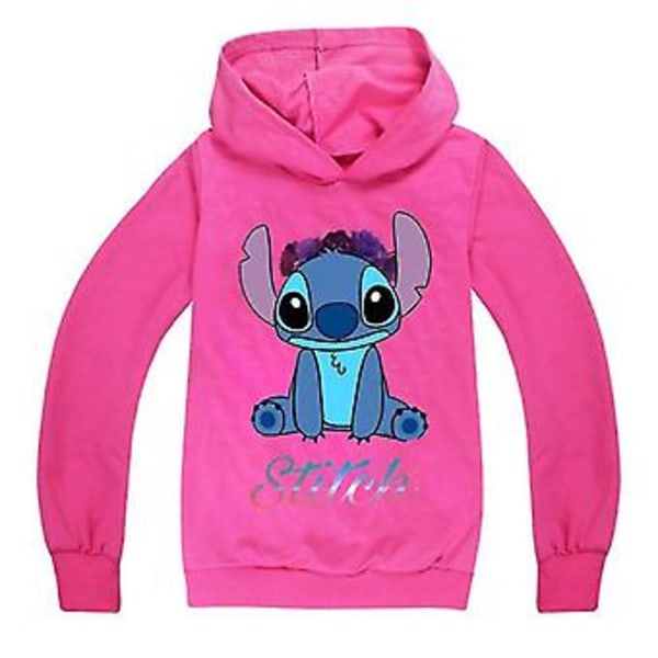 Lilo & Stitch Børn Drenge Piger Hoodie Casual Hættetrøje Trøje Toppe Trøje Aktivtøj 13-14 År Rose Rød