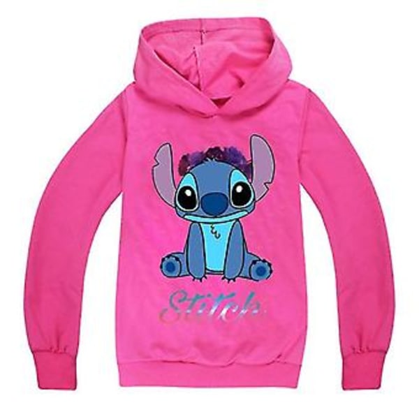 Lilo & Stitch Hoodie för Barn Pojkar Flickor Casual Huvtröja Tröja Toppar Pullover Aktivkläder 7-8 År Ros Röd