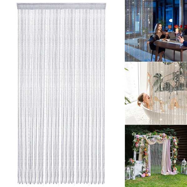 2023 Wholesale Discount 42% String Curtain Panels Door Fly Screen Room Divider Net Hanging Beaded Curtains Best Sellers silver 1148