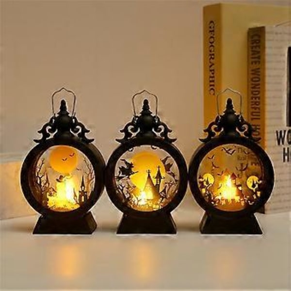 Halloween Dekorativ Stil Lampe Retro Rund Bærbar Lampe Led Elektronisk Lys (græskar)