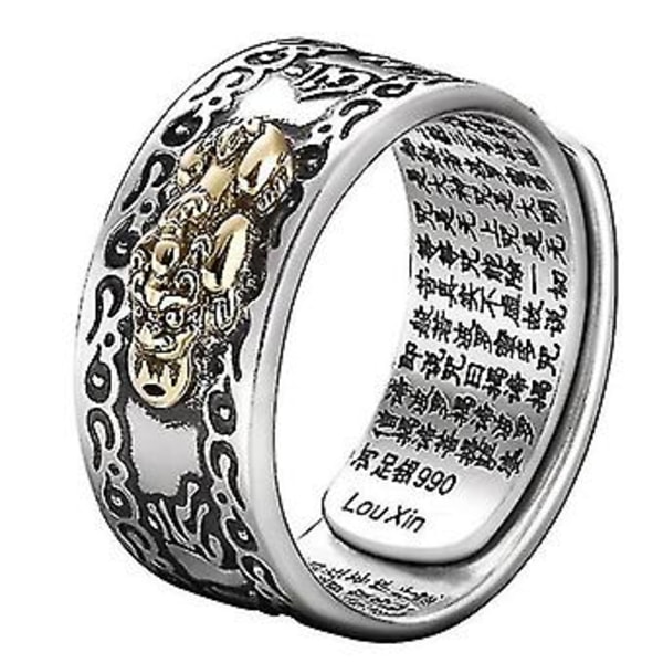 Feng Shui Pixiu Mani Mantra Beskyttelse Formue Ring Amulett Lykke Åpen Justerbar Ring Buddhistisk (esheng)