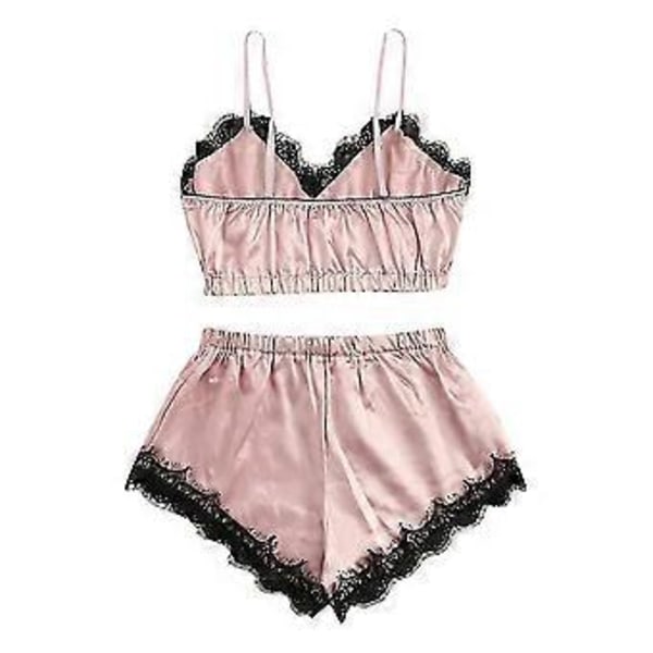 Dam Underkläder Spets Siden Satin Cami Linne Toppar Shorts Pyjamas Set Sovkläder Nattkläder Pj's -NMAOV(L Rosa)