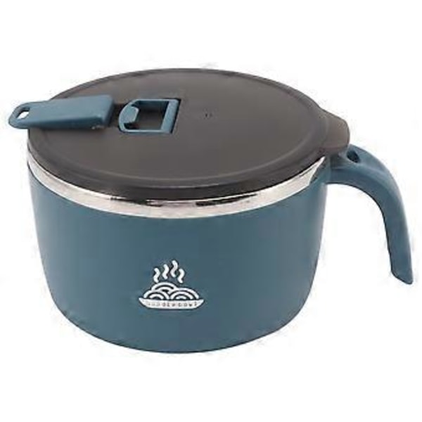 Instant nudelskål i rustfrit stål 900 ml nudelskål med låg til studerende, kollegium, kontorarbejder, blå
