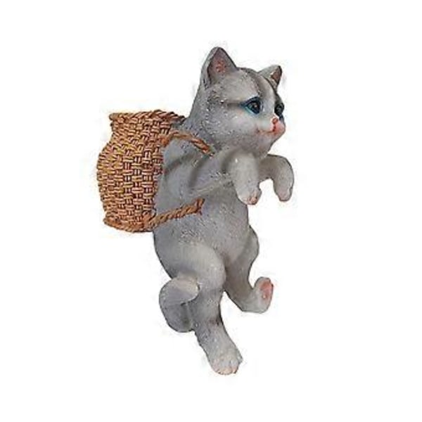 Katteskulptur Blomsterpotte-Klemmer Figurer Klatrende Kattetræ-Klemmer Udendørs Dekoration Polyresin Havegaver Dyreklemmer (Grå)