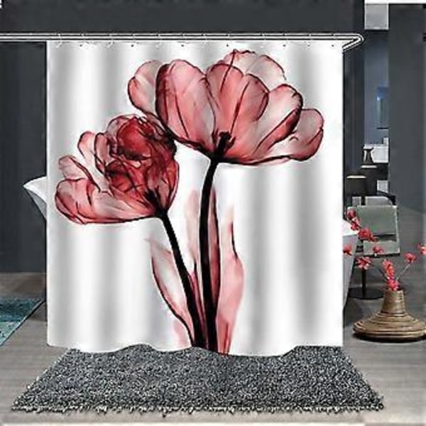 180x180cm Bruseforhæng Vandtæt 3D Badeværelsesforhæng med 12 Ringe Kroge 100% Polyester Lotusblomst Print