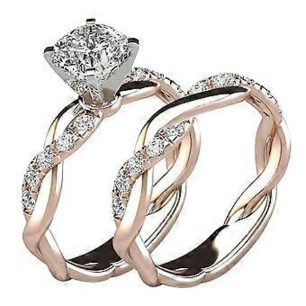 2-delat Bröllopsset med Zirkon Diamant Elegant Förlovningsring (B)