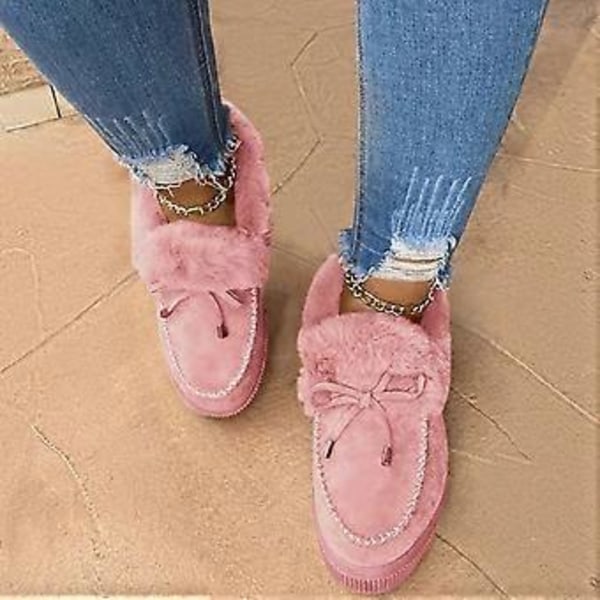 Nyhet Dam Vintermode Platt Stövlar Tjocka Varma Plattform Snökängor Slip-on Ankelstövlar för Inomhus/Utomhusbruk (Rosa)