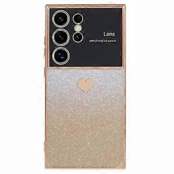 Samsung Galaxy S24 Ultra -kotelo, galvanoidut reunat, liukuvärjätty glitterjauhe TPU-puhelinkuori (Kulta)